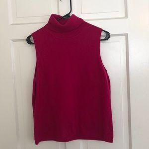 Hot pink cashmere sleeveless turtleneck